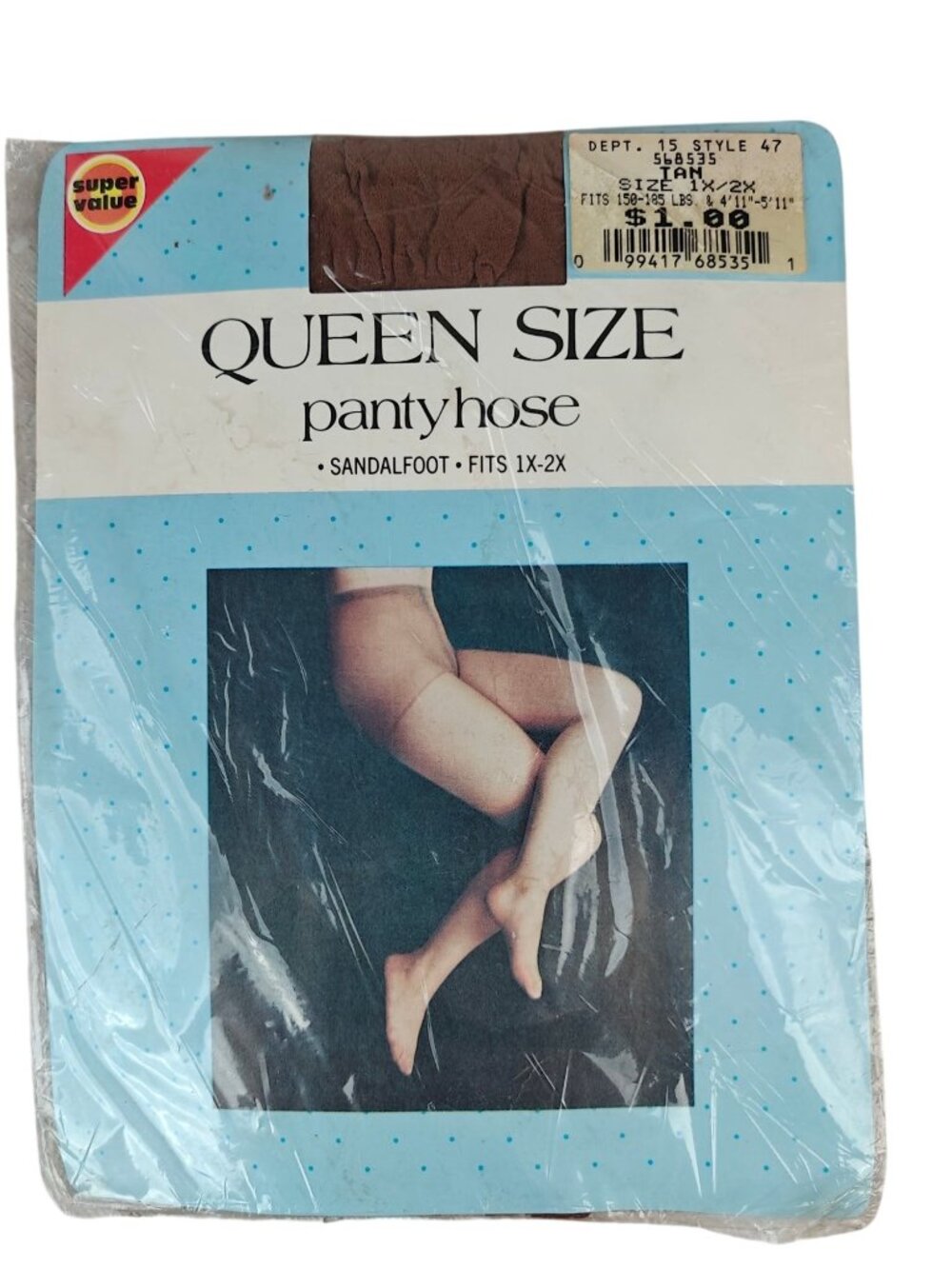 Vintage Queen Size Women’s Nylon Pantyhose Sandalfoot Tan 1X/2X Fits 4'11"-5'11"